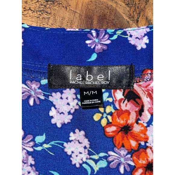 Womens Label by Rachel Roy Blue Multicolor Floral Short Sleeve Blouse‎ Medium - Picture 5 of 7